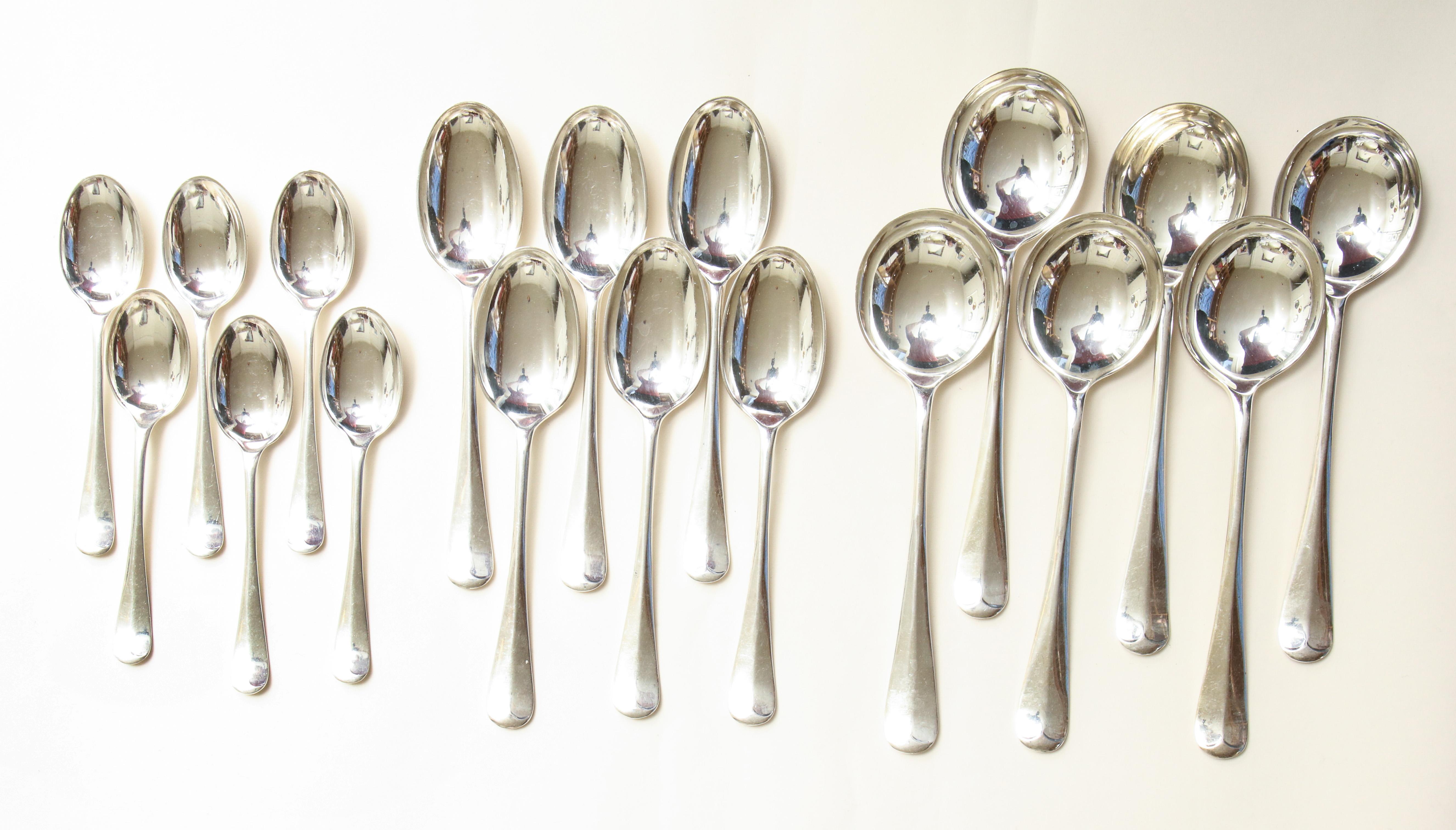 English Assembled Art Deco Period Bone and Sterling Silver Flatware by Fletcher & Viner For Sale