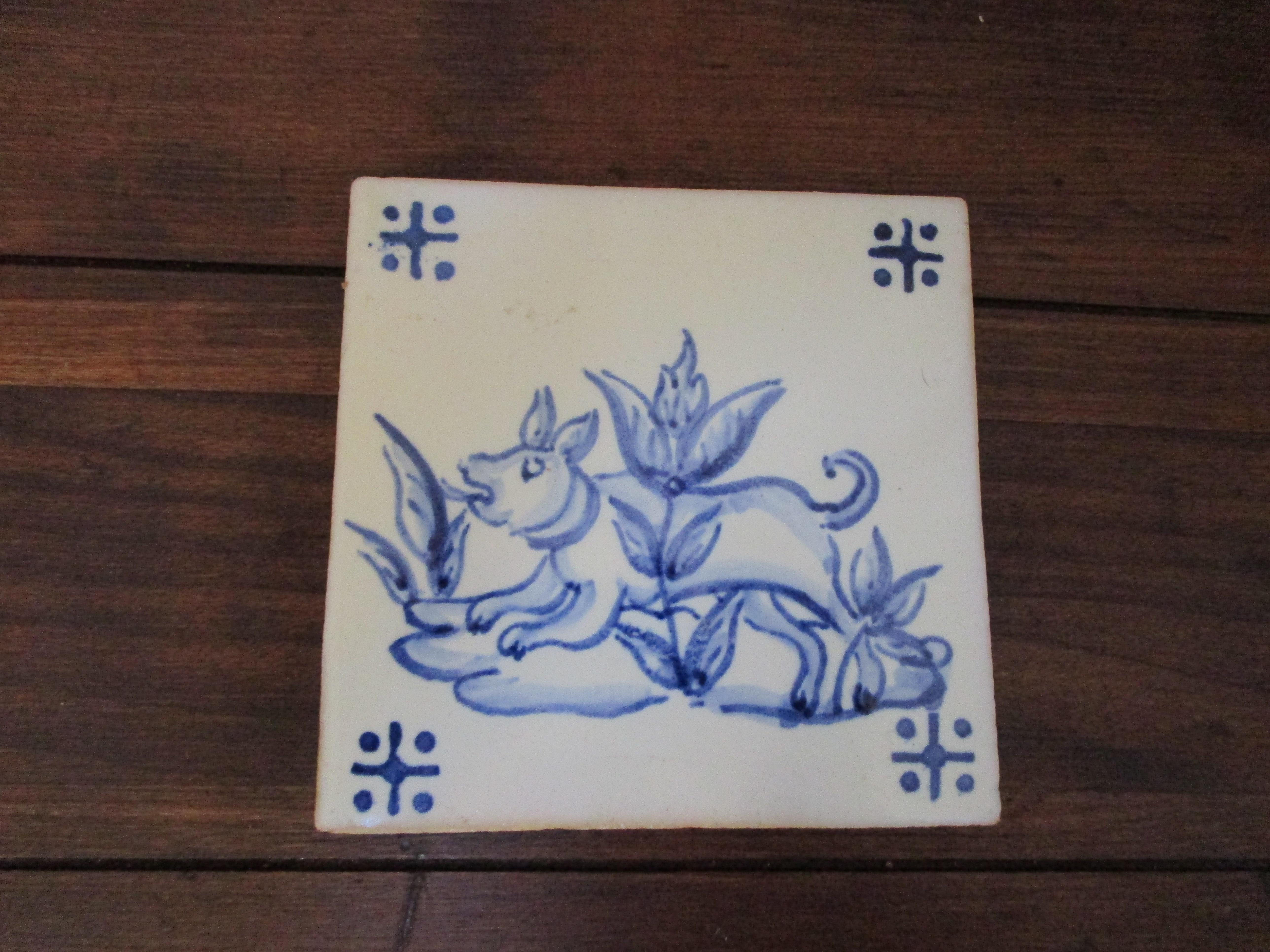 Dutch Colonial Assembled Delft Tile Set, Waterscape, Running Dog For Sale