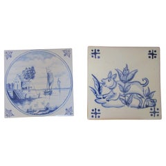Assembled Delft Tile Set, Waterscape, Running Dog