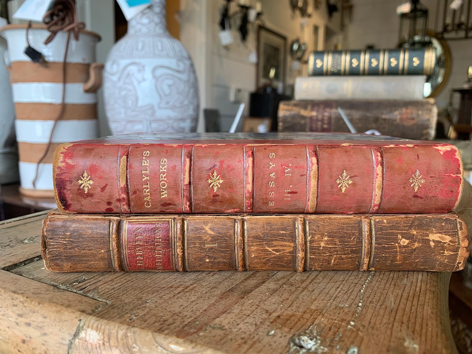 Assembled pair of 18th-19th century English leather bound books
Red: Vol III & IV of 