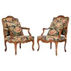 Assembled Pair of 18th Century French Louis XV Carved Walnut Fauteuils