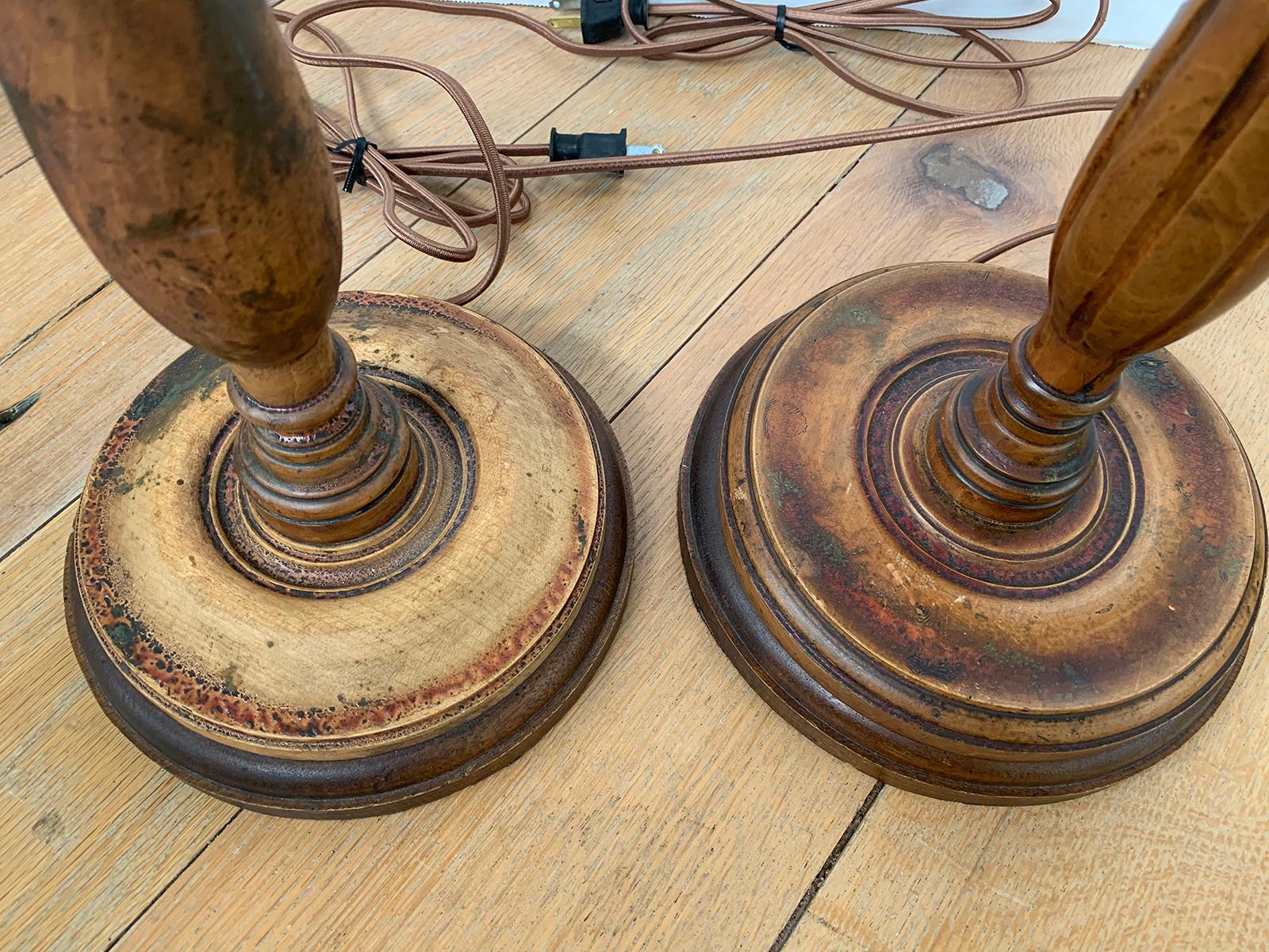 Assembled Pair of 19th-20th Century Turned Wooden Lamps For Sale 11