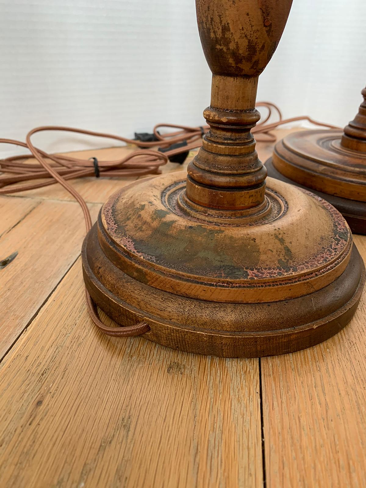 Assembled Pair of 19th-20th Century Turned Wooden Lamps For Sale 12