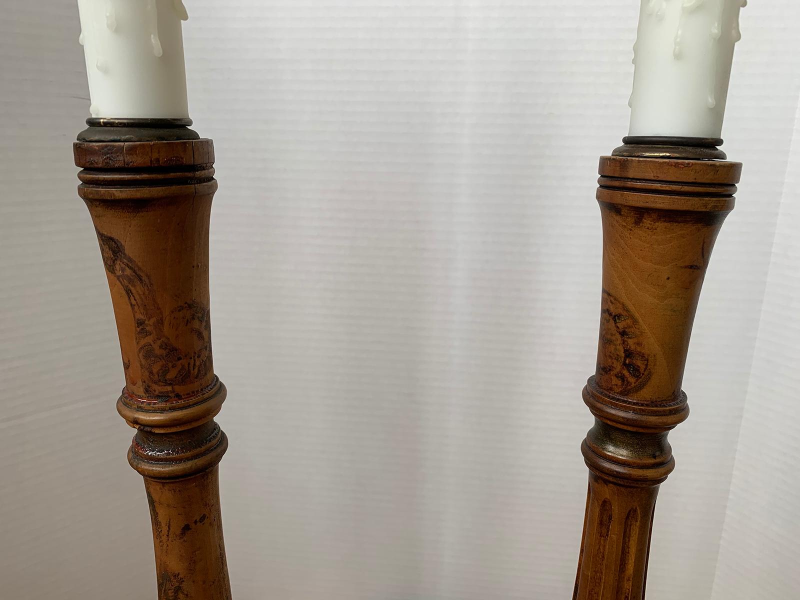 Assembled Pair of 19th-20th Century Turned Wooden Lamps For Sale 13