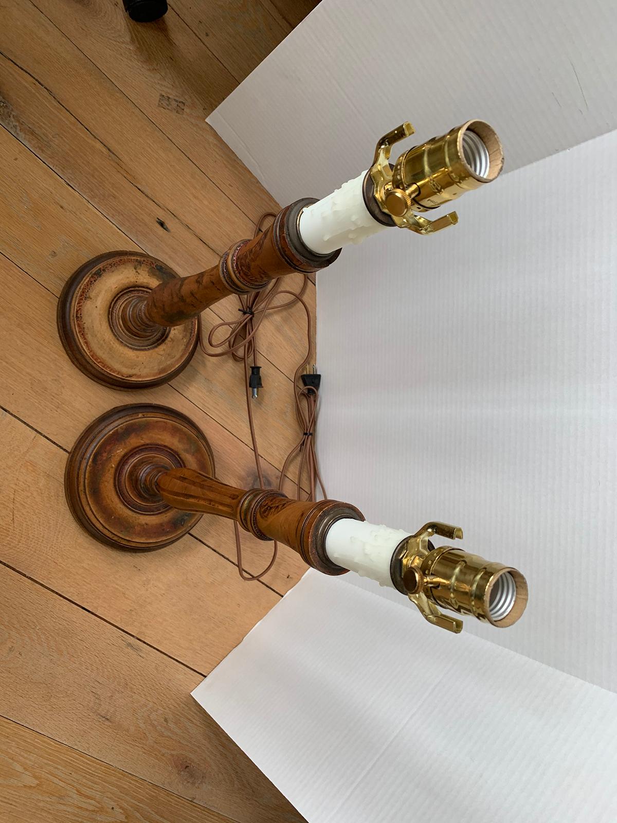 Assembled Pair of 19th-20th Century Turned Wooden Lamps For Sale 14