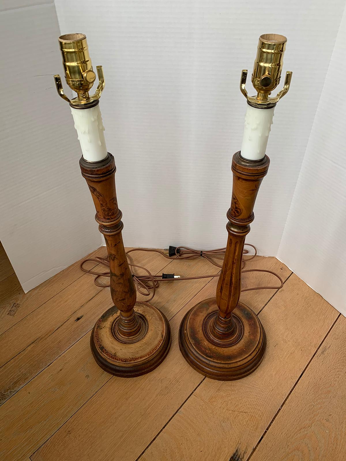 Assembled Pair of 19th-20th Century Turned Wooden Lamps For Sale 15