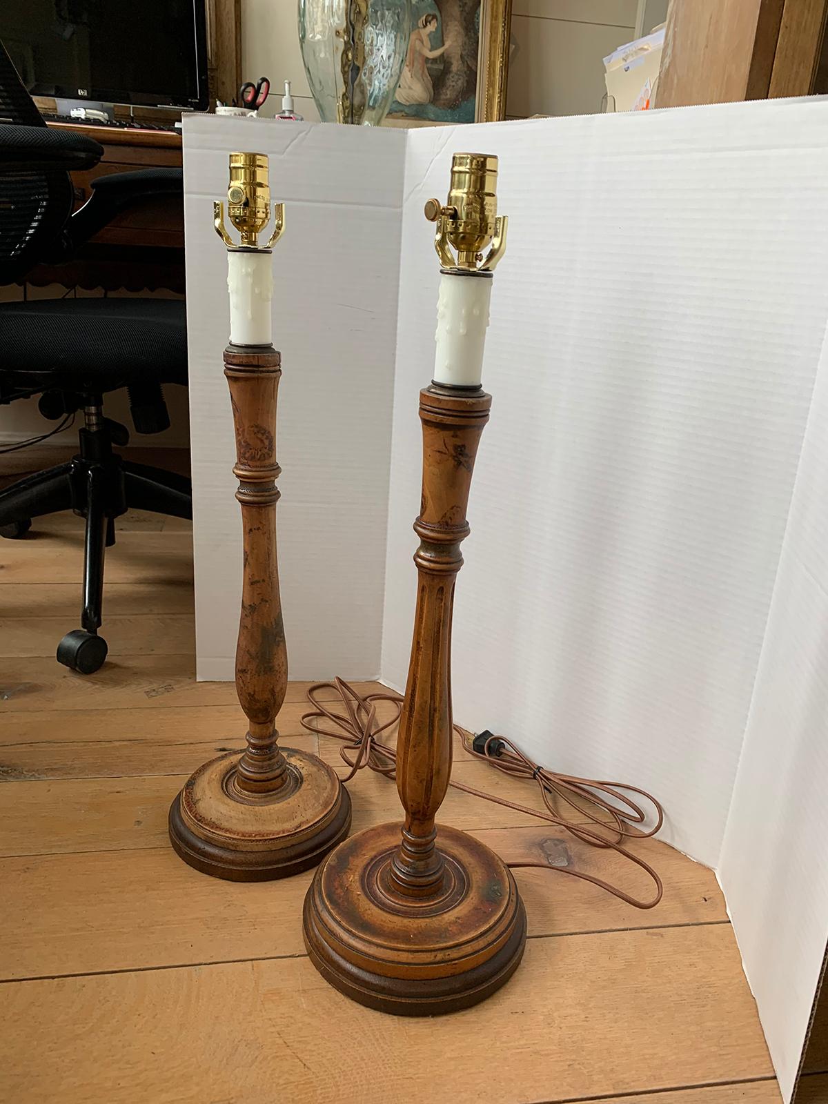 Assembled Pair of 19th-20th Century Turned Wooden Lamps In Good Condition For Sale In Atlanta, GA