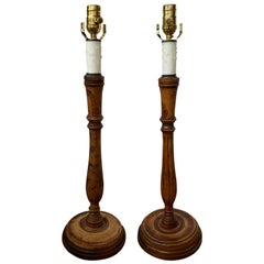 Assembled Pair of 19th-20th Century Turned Wooden Lamps