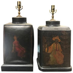 Assembled Pair of 19th Century, circa 1820s English Tea Tin Lamps
