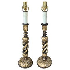 Assembled Pair of 20th Century Kashmiri Candlestick Table Lamps