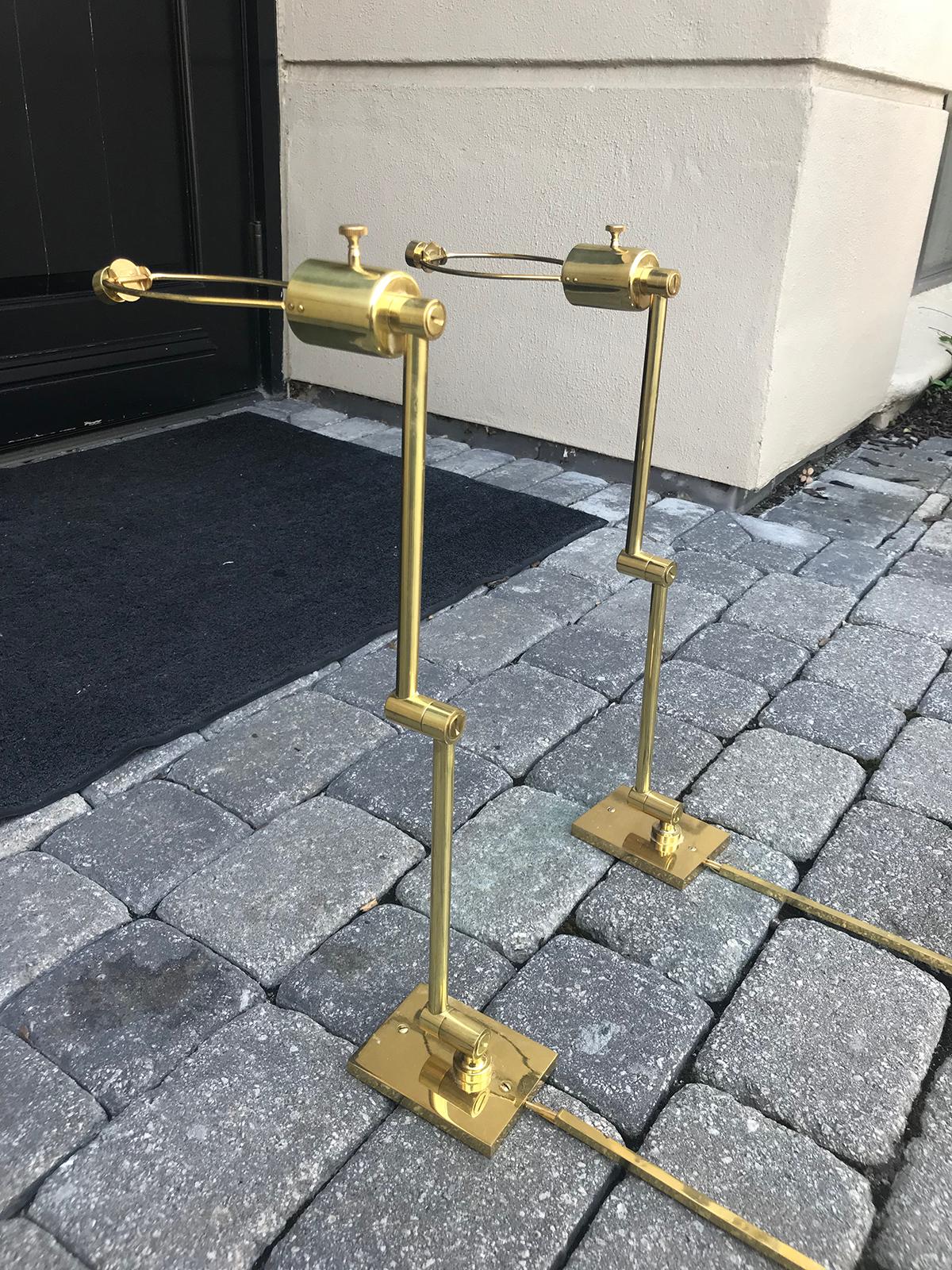 Assembled Pair of Brass Swing Arm Sconces, One Marked Hinson, Other Hansen For Sale 4
