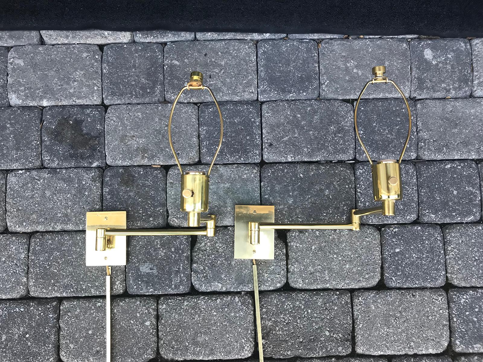 Assembled Pair of Brass Swing Arm Sconces, One Marked Hinson, Other Hansen For Sale 9