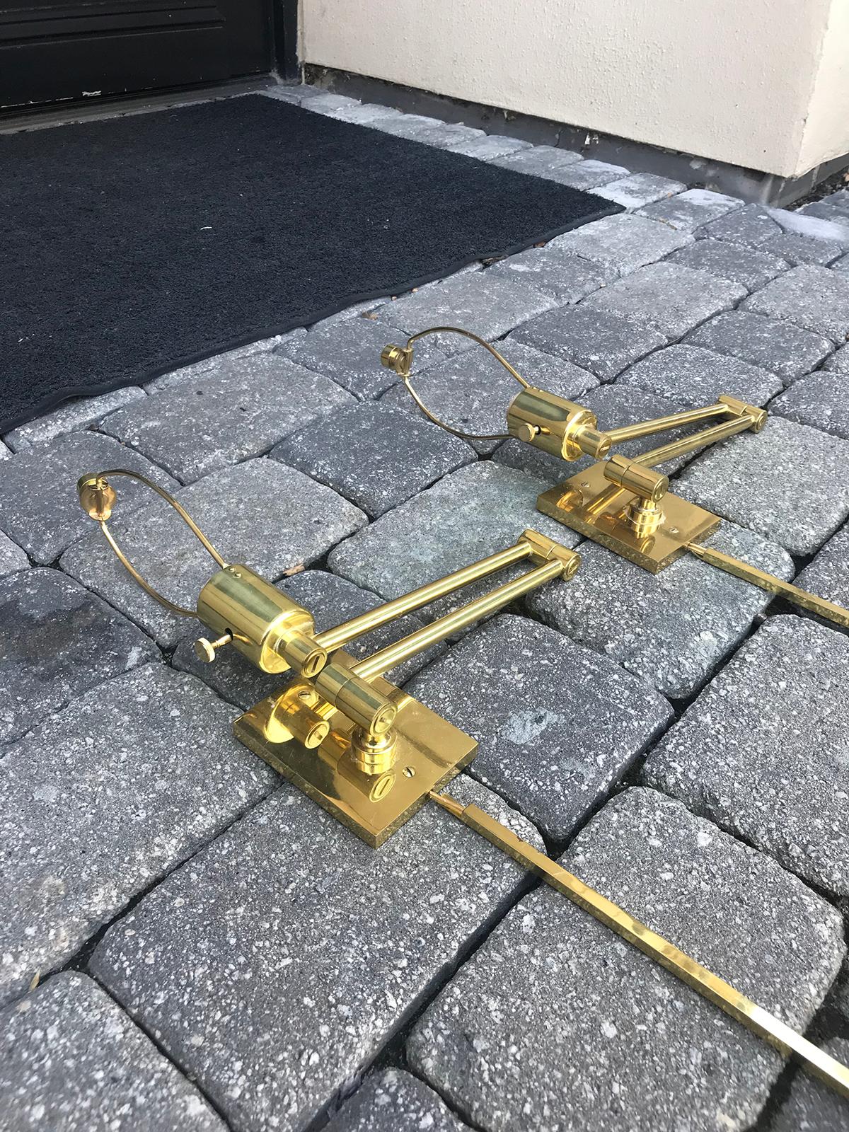 Assembled Pair of Brass Swing Arm Sconces, One Marked Hinson, Other Hansen For Sale 2