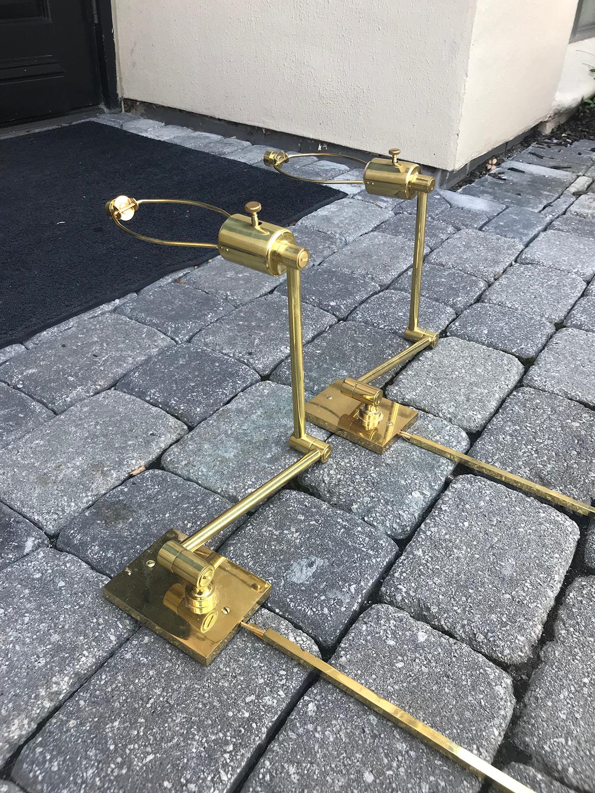 Assembled Pair of Brass Swing Arm Sconces, One Marked Hinson, Other Hansen For Sale 3