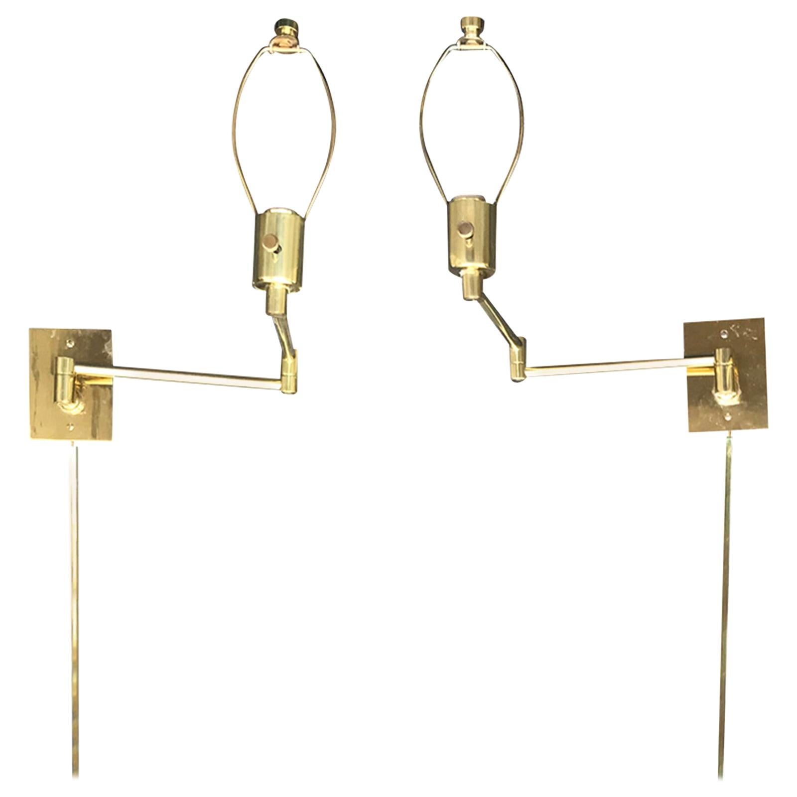 Assembled Pair of Brass Swing Arm Sconces, One Marked Hinson, Other Hansen For Sale