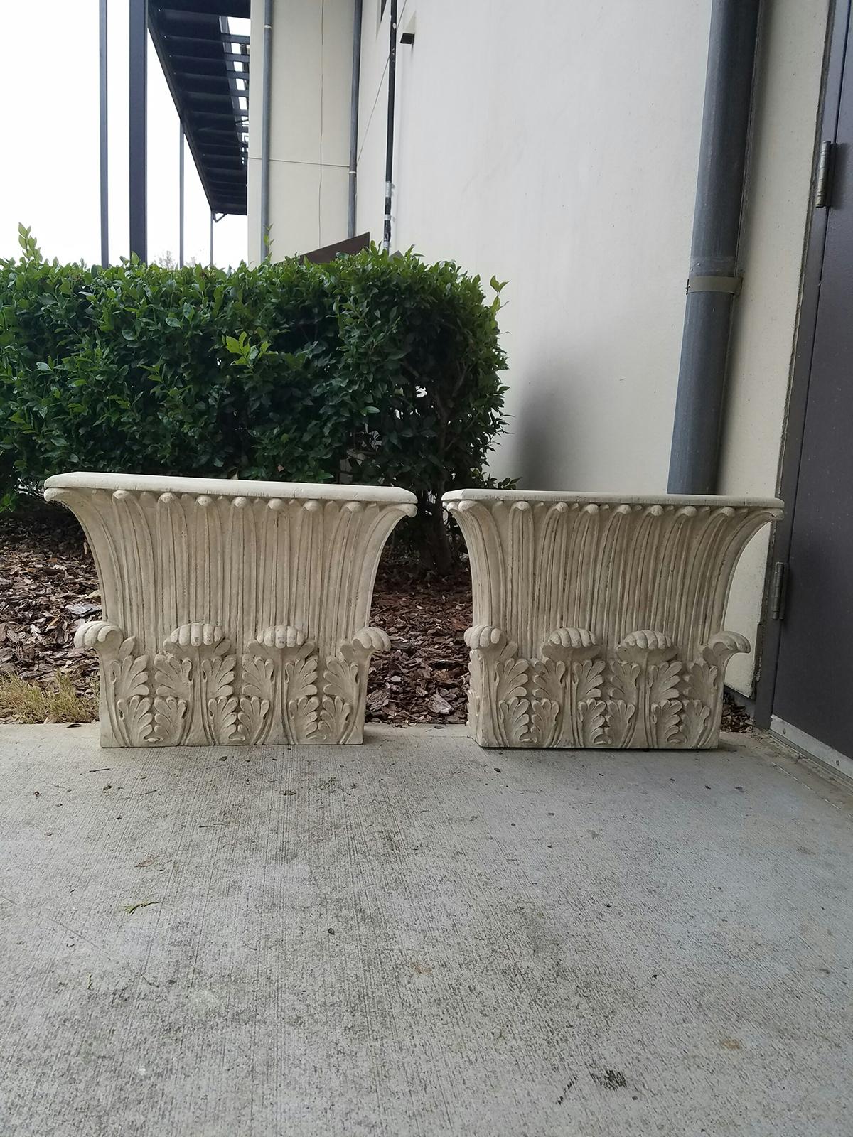 Assembled pair of Corinthian carved wooden column tops, circa 1930s.