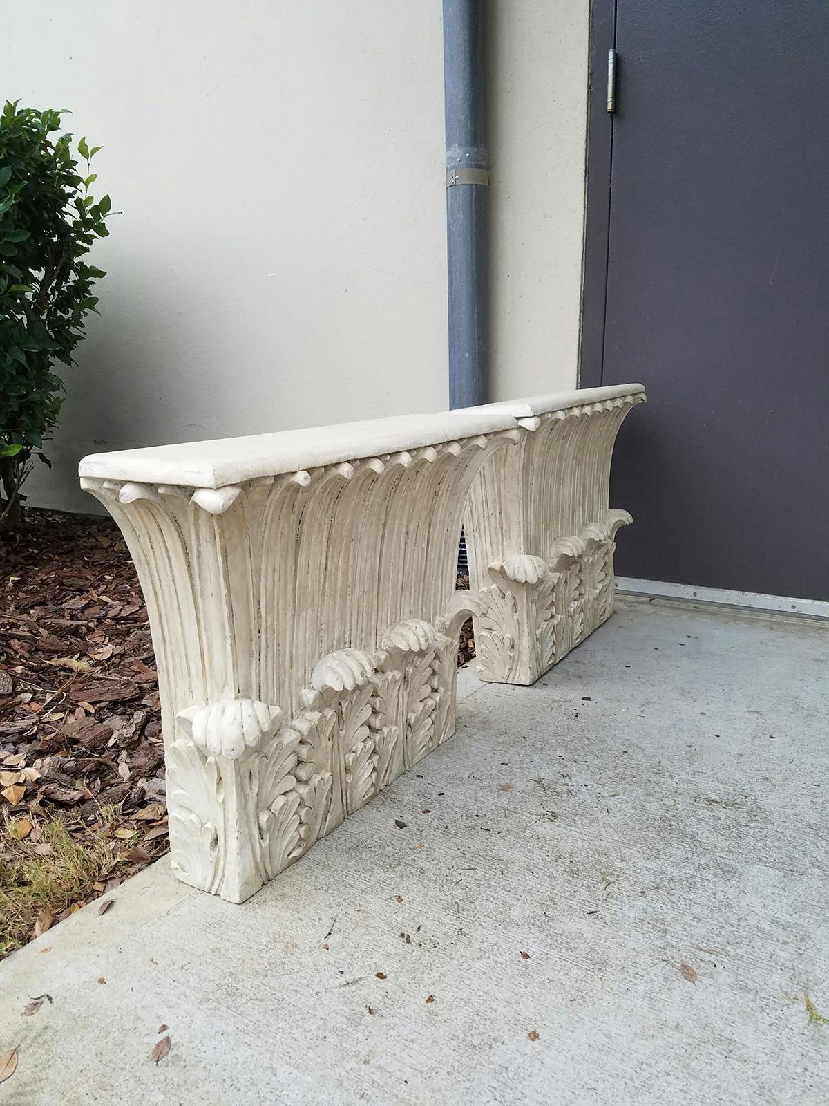 Hand-Carved Assembled Pair of Corinthian Carved Wooden Column Tops, circa 1930s