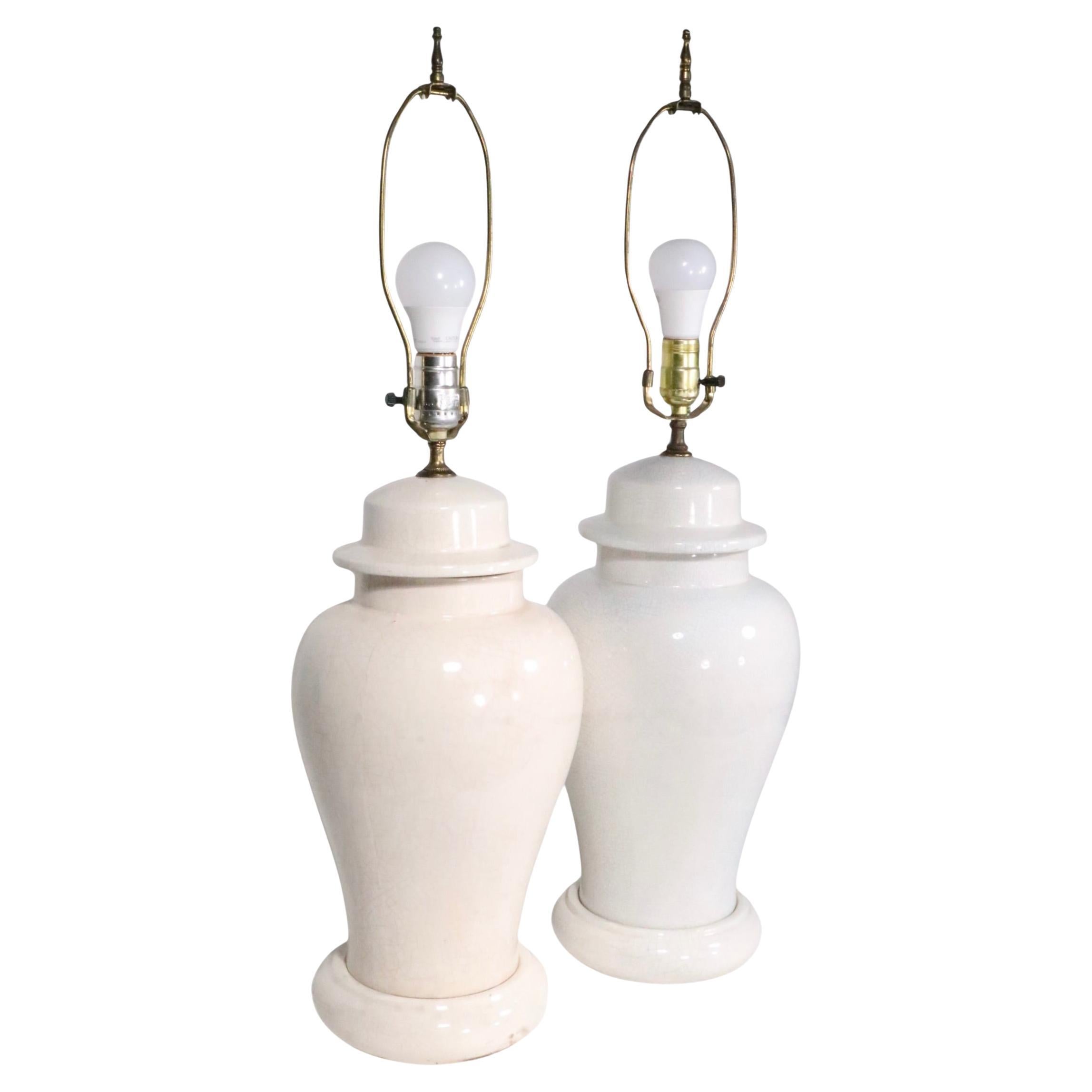 Assembled Pair of Decorative Ceramic Ginger Jar Form Table Lamps c 1970
s