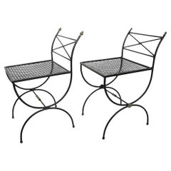 Assembled Pair of Diminutive Neo Classical Hollywood Regency Wrought Iron Chairs