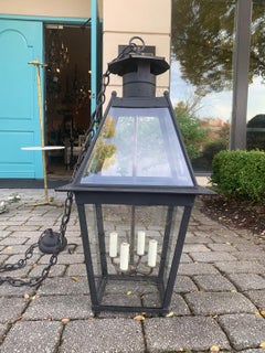 Assembled Pair of Early 20th Century Large Handmade Iron Lanterns, Painted Black