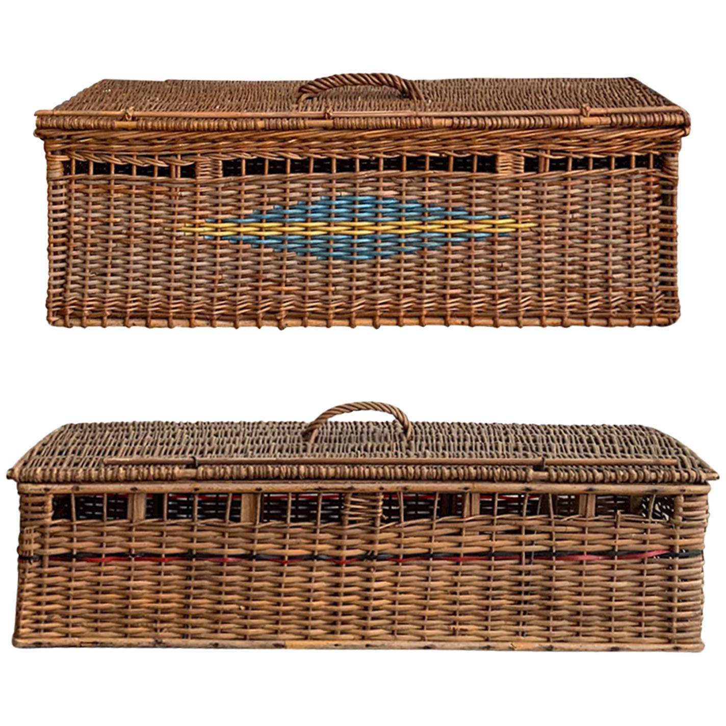 Assembled Pair of Early 20th Century Woven Bird Baskets for Hunting at