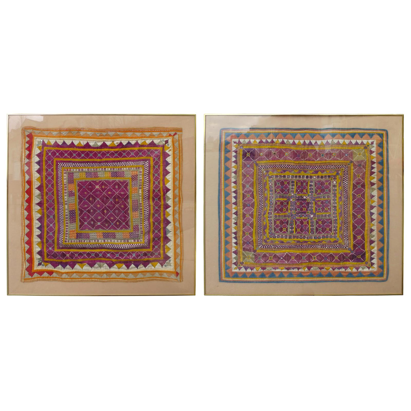 Assembled Pair of Large 19th-20th Century Framed Indian Chakla Cloths For Sale