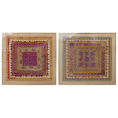 Assembled Pair of Large 19th-20th Century Framed Indian Chakla Cloths