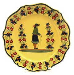 Assembled Pair of Large Yellow Ground Quimper Plates, Mid-20th Century
