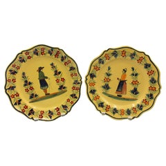 Retro Assembled Pair of Large Yellow Ground Quimper Plates, Mid-20th Century