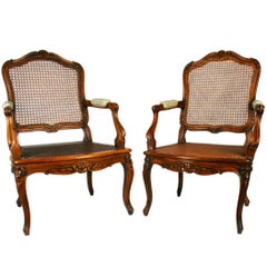 Assembled Pair of Walnut Louis XV Style Armchairs, 19th Century