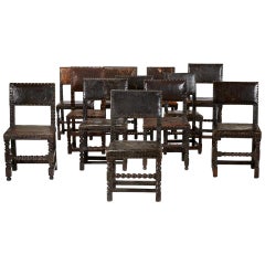Assembled Set of 12 Cromwellian Oak Side Chairs
