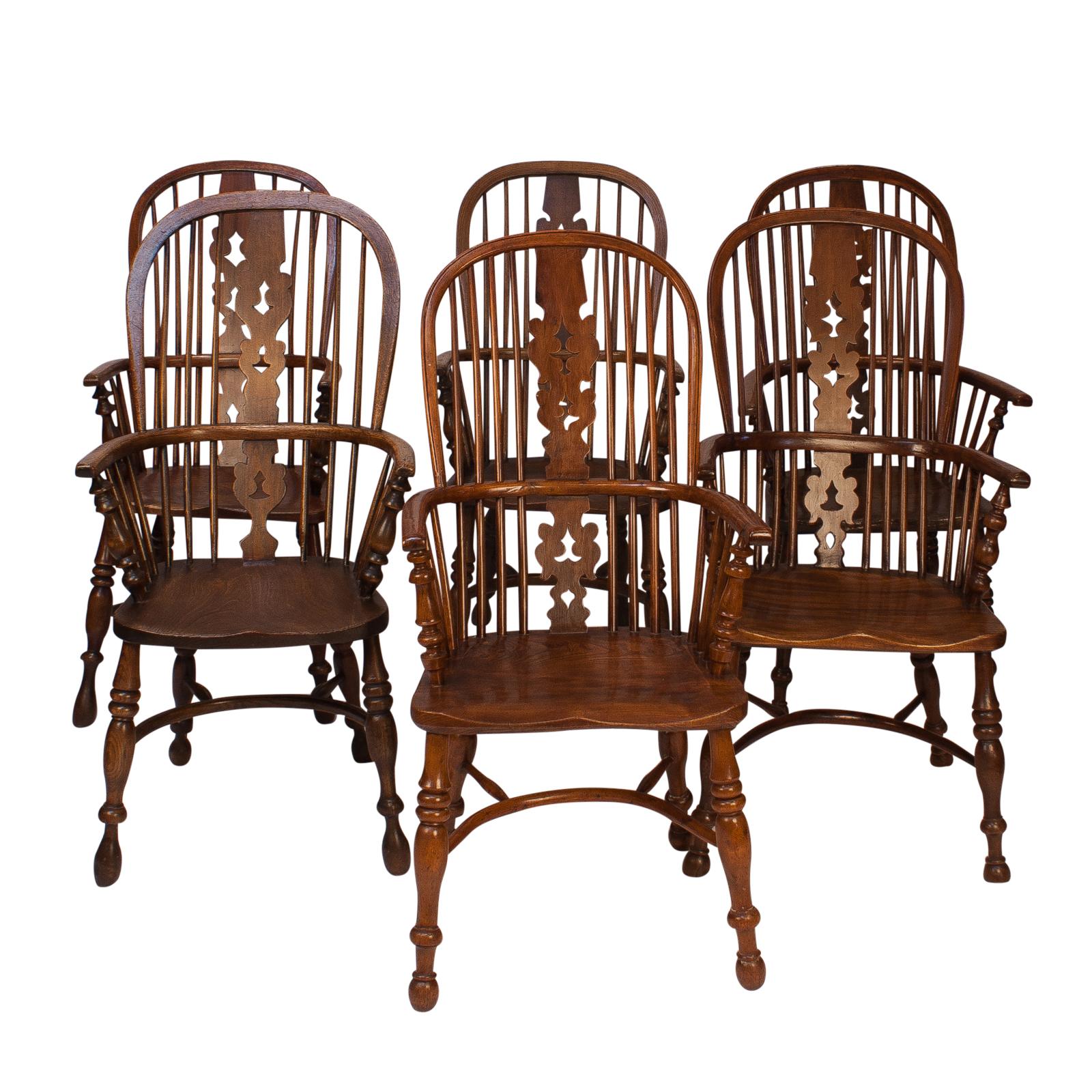 Assembled Set of 6 Windsor Armchairs, England, 19th Century