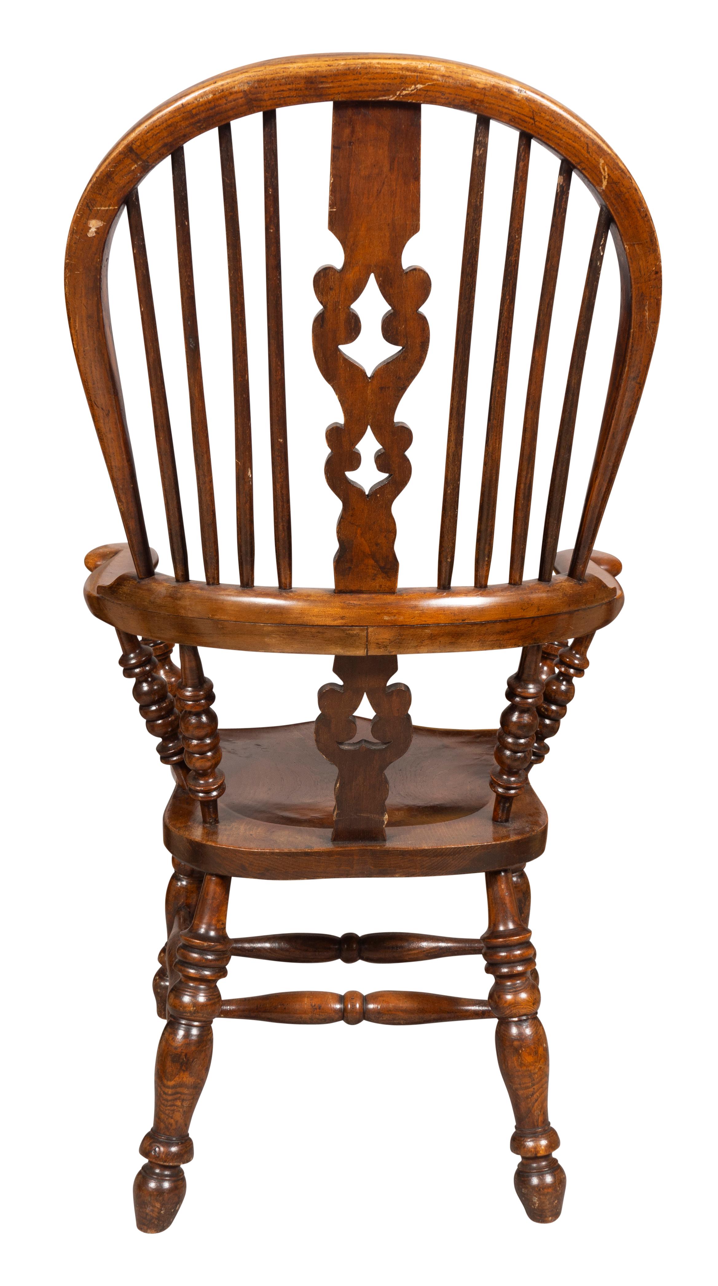 Assembled Set Of Eight Victorian Yew And Elmwood Broad Arm Windsor Armchairs In Good Condition In Essex, MA