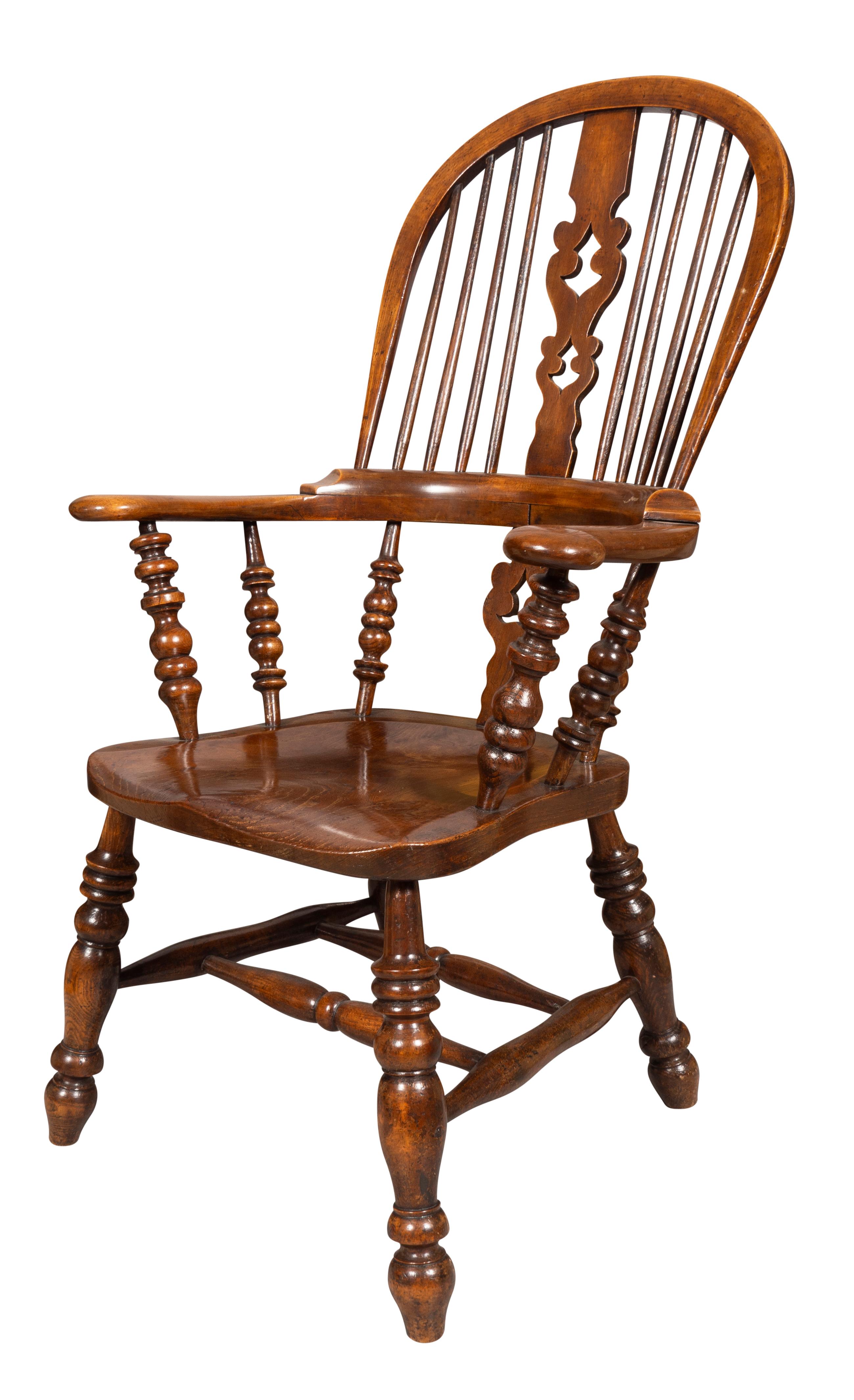 Mid-19th Century Assembled Set Of Eight Victorian Yew And Elmwood Broad Arm Windsor Armchairs