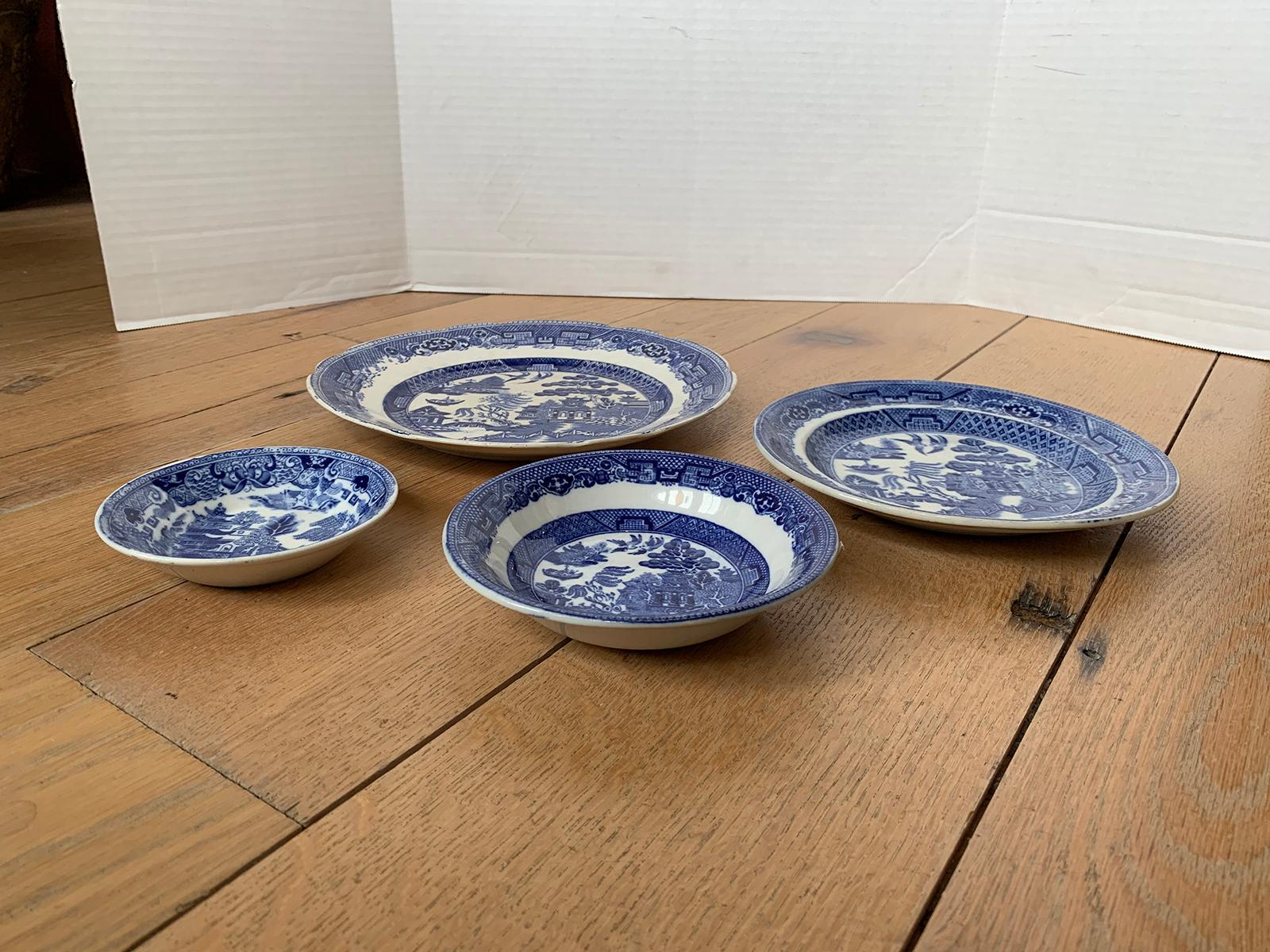 Assembled Set of Four 19th Century English Blue Willow Porcelain Plates 9