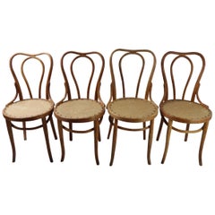 Antique Assembled Set of Four Bentwood Cafe Chairs Attributed to Thonet