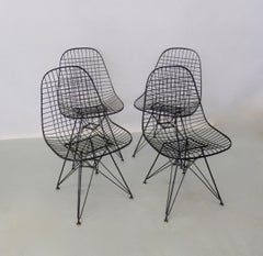 Set of Four Eames for Herman Miller DKR Wire Chairs on Eiffel Bases