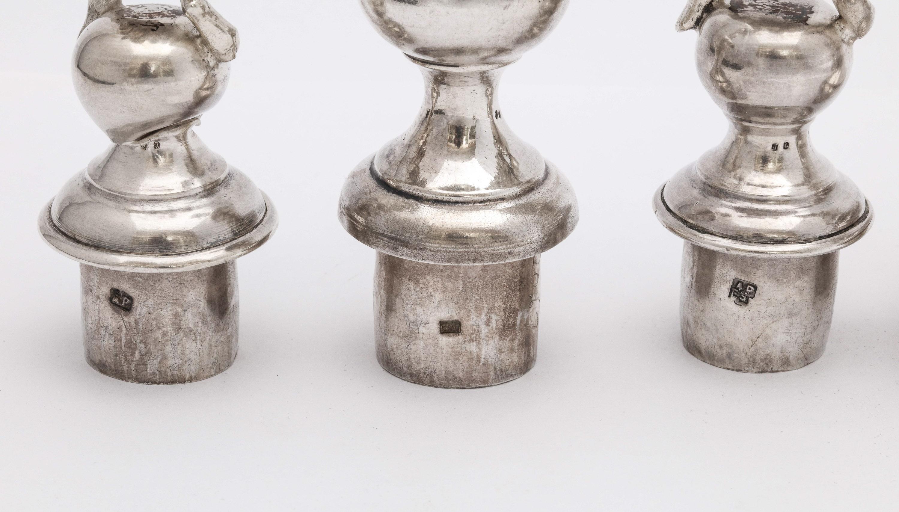 Assembled Set of Neoclassical-Style Continental Silver Wine Bottle Stoppers 6