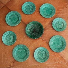 Assembled Set Of Nine French Majolica Plates Of Two Patterns