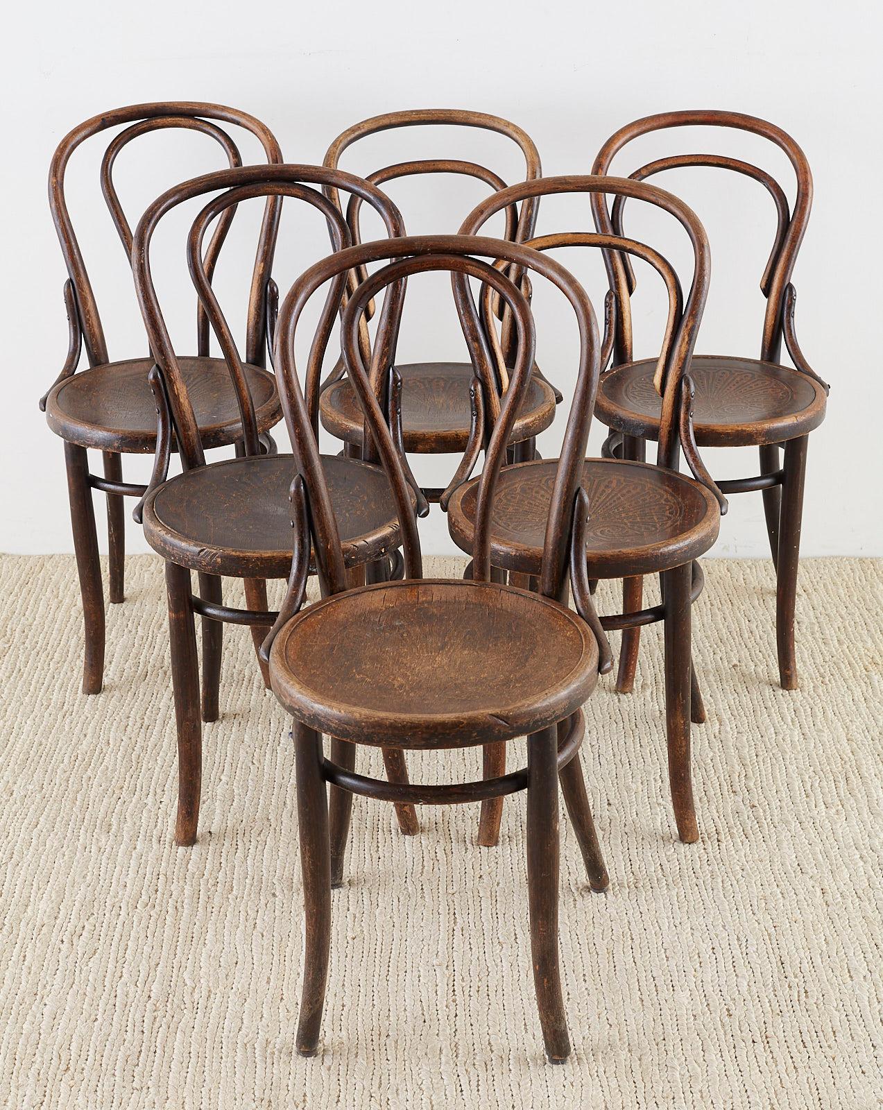Vienna Secession Assembled Set of Seven Viennese Thonet Bentwood Chairs