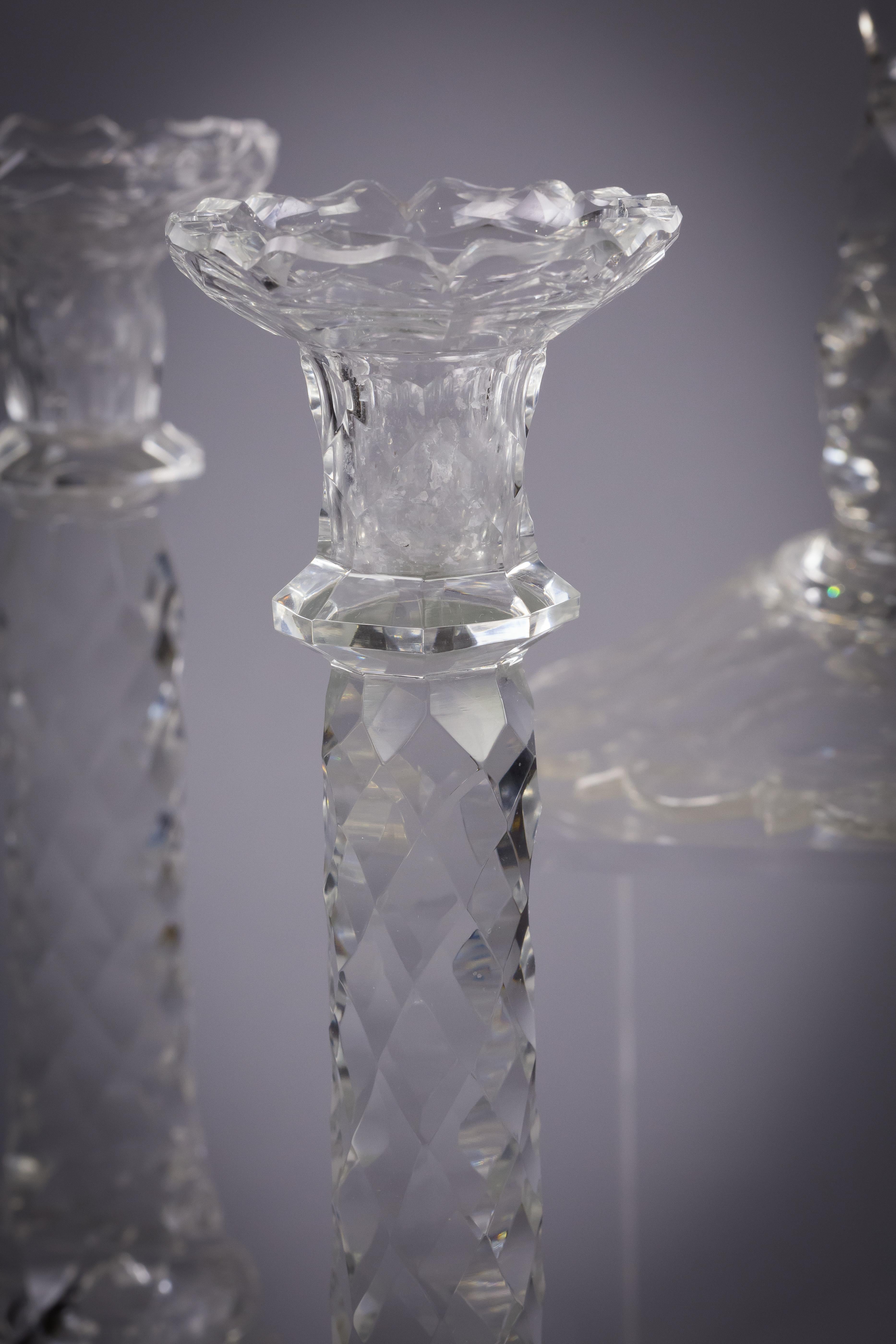 Assembled Set of Six Anglo-Irish Faceted Glass Candlesticks, circa 1830 In Excellent Condition For Sale In New York, NY