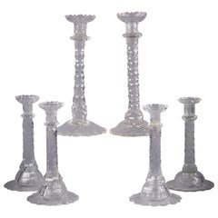 Antique Assembled Set of Six Anglo-Irish Faceted Glass Candlesticks, circa 1830