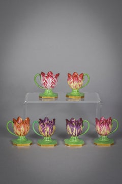 Assembled Set of Six English Porcelain Tulip-Form Syllabub Cups, Spode