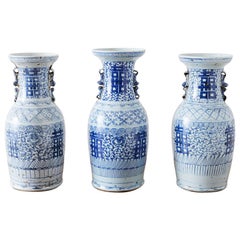 Assembled Set of Three Chinese Blue and White Vases