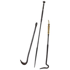 Assembled Set of Three French Wrought Iron and Brass Fire Tools, Mid19th Century
