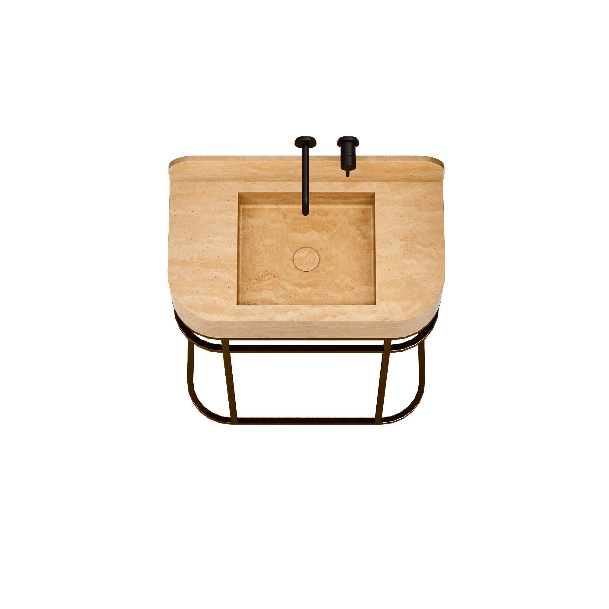 Free-standing Marmor-Badschminktisch von Assens für das Badezimmer - Beige Travertin - Groß (Skandinavische Moderne) im Angebot