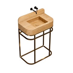Vanity de salle de bains Assens autoportante en marbre beige travertin - Large