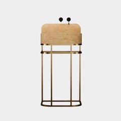 Coiffeuse de salle de bains Assens autoportante en travertin beige, petite taille