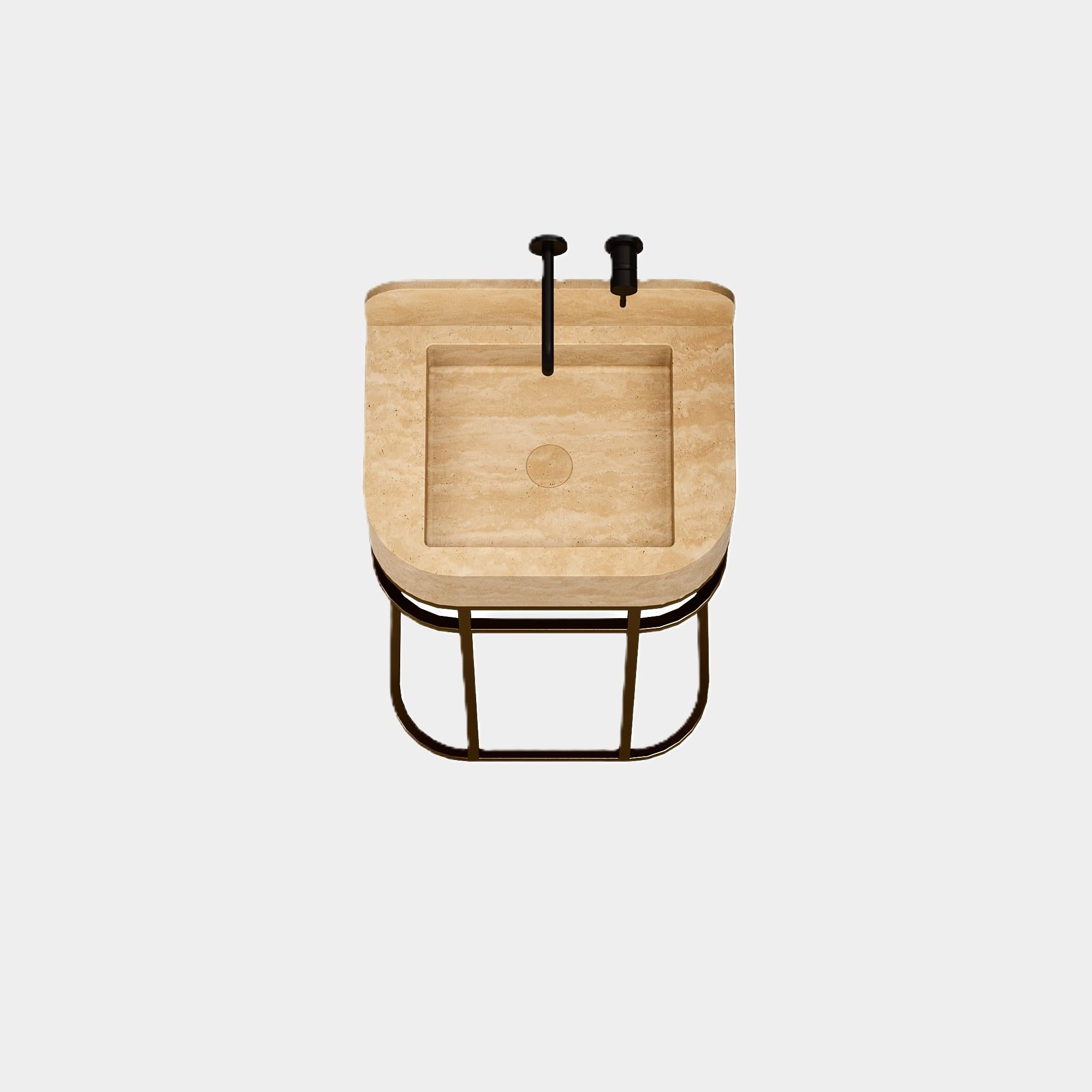 Scandinavo moderno Mobiletto da bagno in marmo a libera installazione Assens - Travertino beige - Piccolo in vendita