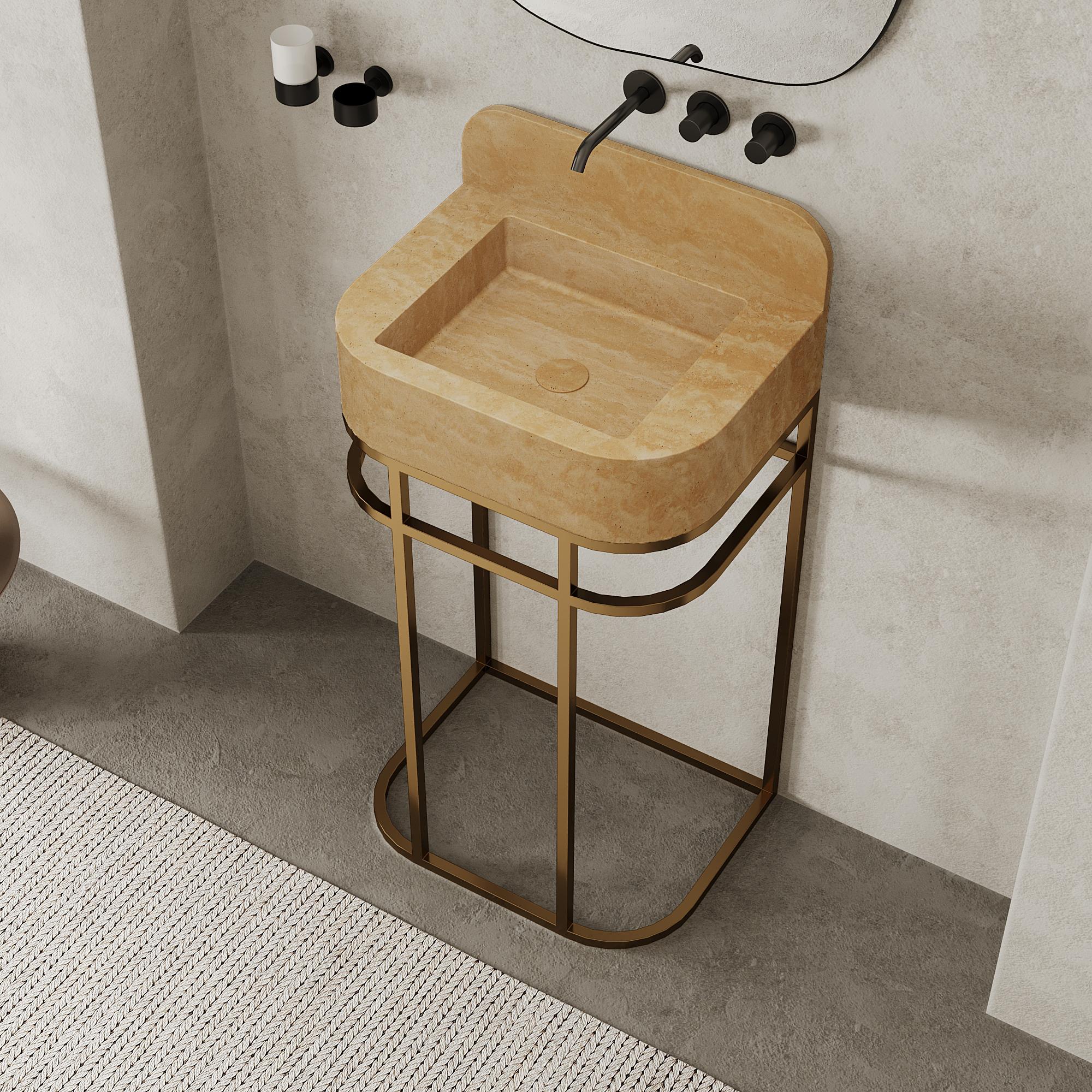 Portoghese Mobiletto da bagno in marmo a libera installazione Assens - Travertino beige - Piccolo in vendita